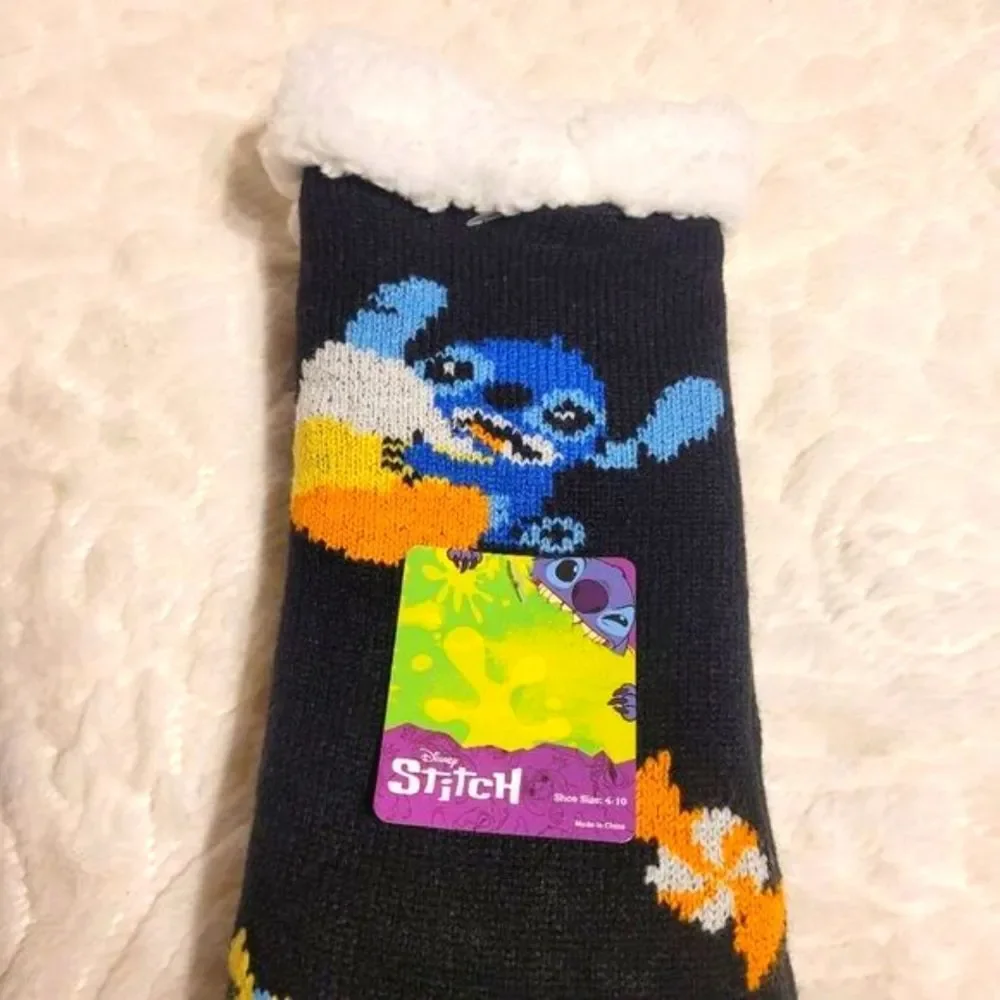 Disney Stitch Halloween Candy Corn Cozy Slipper Socks Faux Fur OS Shoe 4-10 New